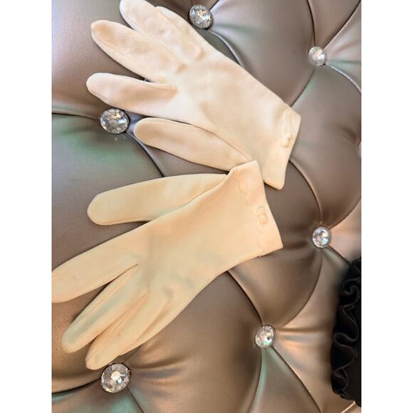 Unbranded Accessories - Vintage Cream Dress Gloves Women’s Scalloped Cuff Embroidered Bow Formal